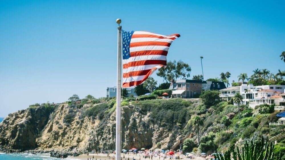 USA flag on a beach