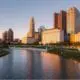 Skyline view of downtown Columbus Ohio from the Scioto River