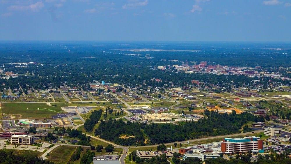 Aerial shot of Joplin skyline in Missouri.