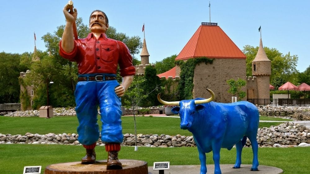Paul Bunyan and Babe statues at Storybook Land in Aberdeen, South Dakota.