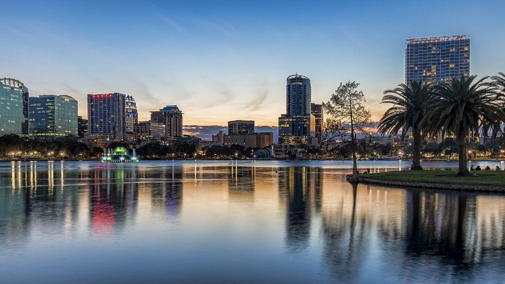 Skyline of Orlando, Florida during blue hour.