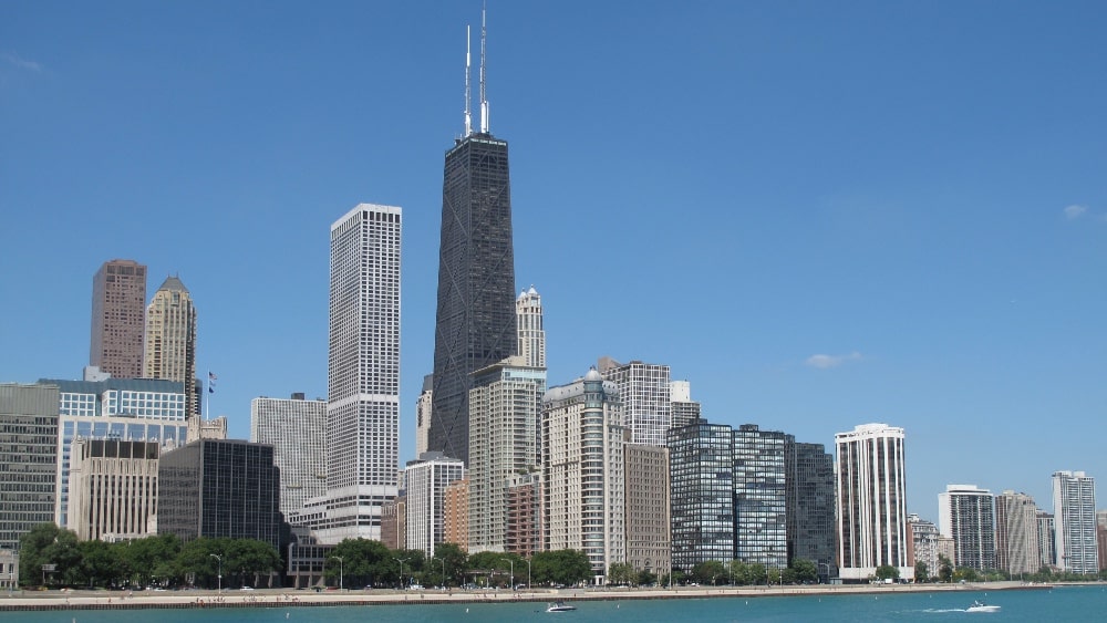 Chicago skyline from Lake Michigan with Hancock Building in center