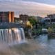 View of High Falls in Rochester, New York at sunrise.