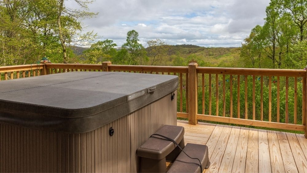 portable hot tub overlooking mountains