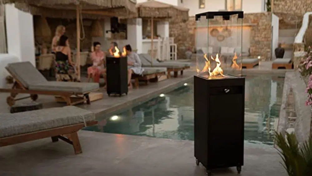 Planika Faro 59" - Outdoor Propane Fire Column (Glass Shields, Black Glass Pebbles, Gas reductor incl) Gas Fireplace with 27k of BTU