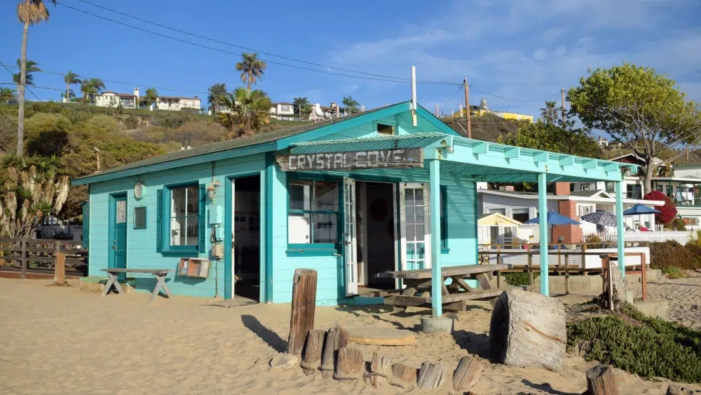 Historic turquoise home in Crystal Cove State Park, California
