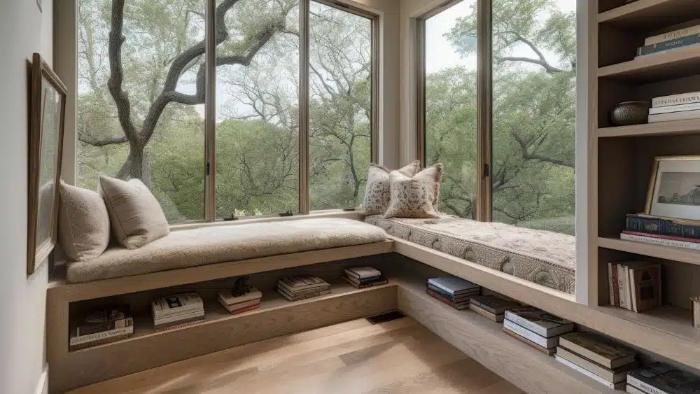 window seat with books